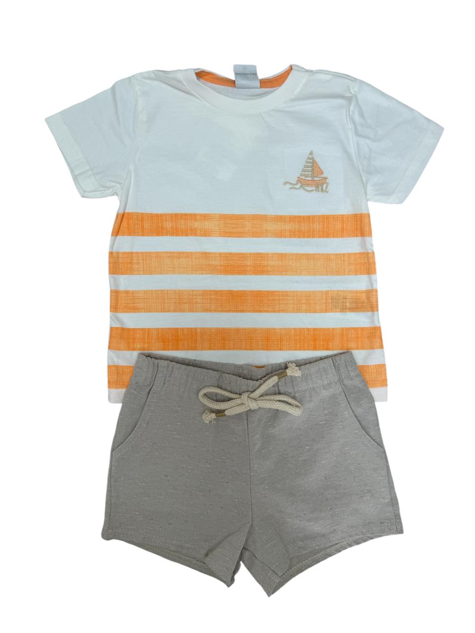 CONJUNTO INFANTIL MASCULINO LISTRAS ALAKAZOO 1 A 3 ANOS LARANJA - 39983